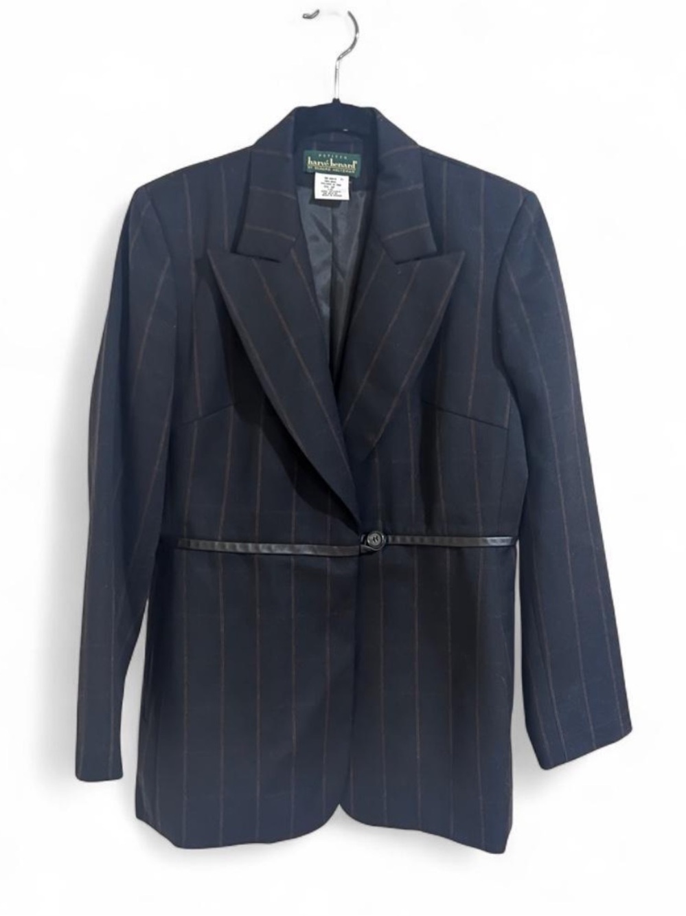 Harvé Benard by Bernard Holtzman Petite 6 100% Wool Black Pinstripe Blazer